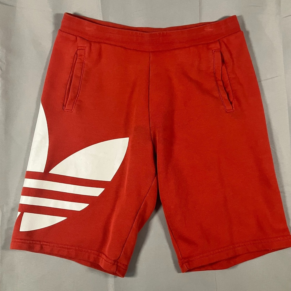 Adidas Trefoil Logo Shorts Mens Small Red White Graphic  Athletic Activewear